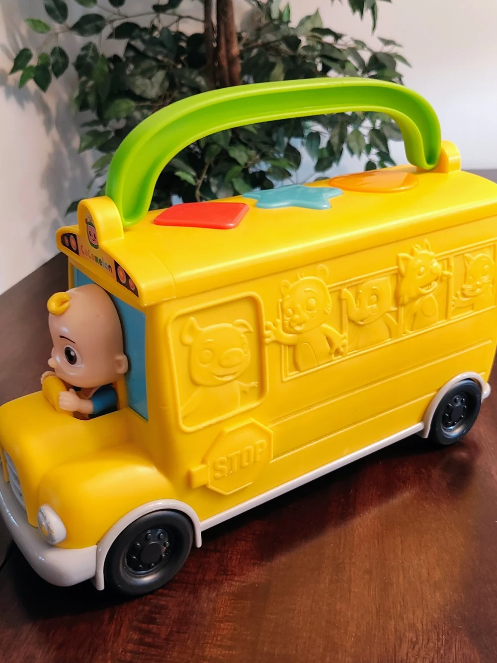 Yellow Alphabet & Numbers Learning Bus with Green Handle - Interactive Kids Toy